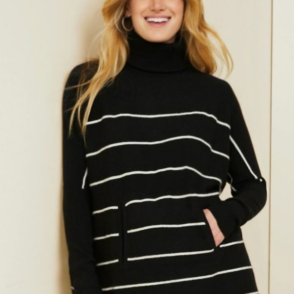 Garnet Hill Black and White Turtleneck Sweater